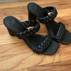 Black braided heeled sandals